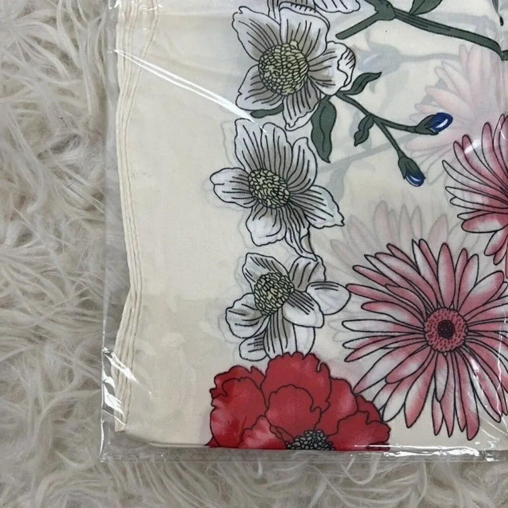 Bohemian Floral White Silk Like Satin large Square Scarf Women Shawl Head wrap